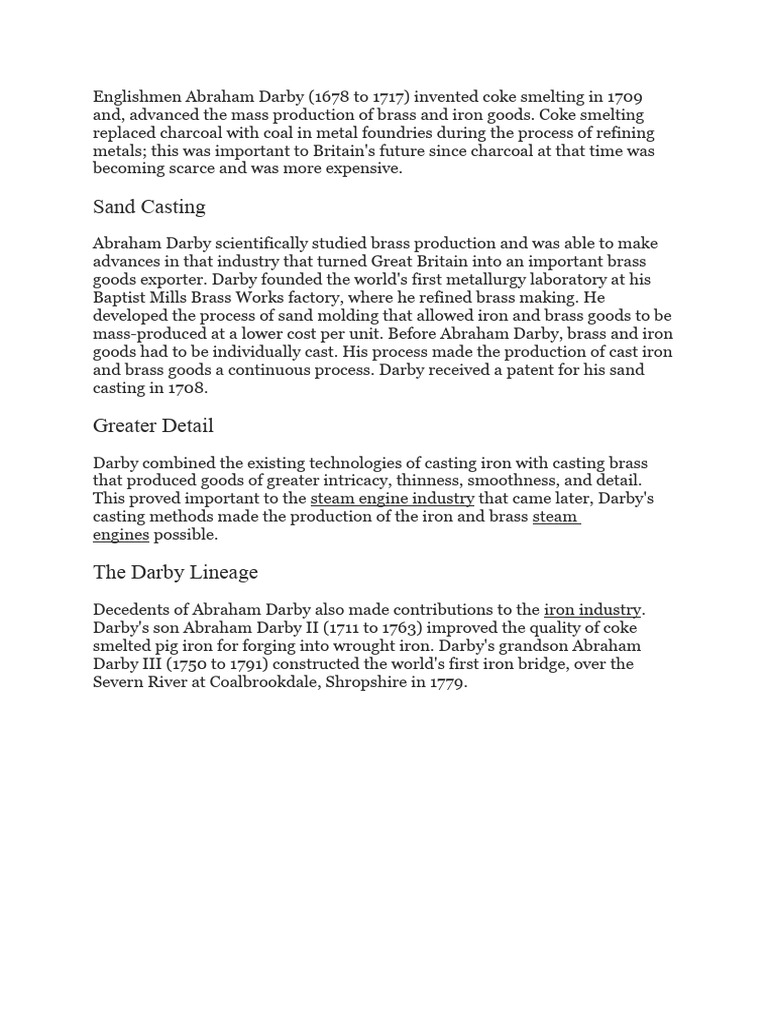 Englishmen Abraham Darby Pdf Coke Fuel Industrial Processes