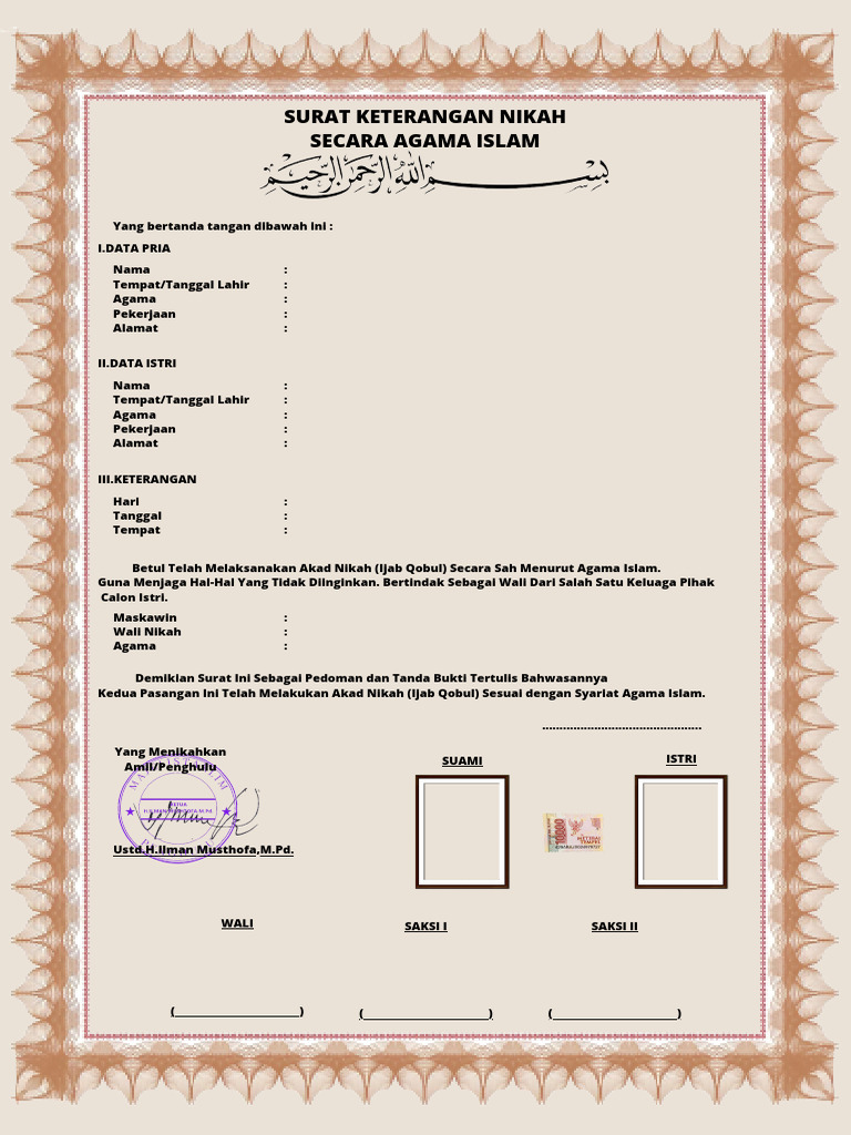Surat Keterangan Nikah Siri Islam | PDF