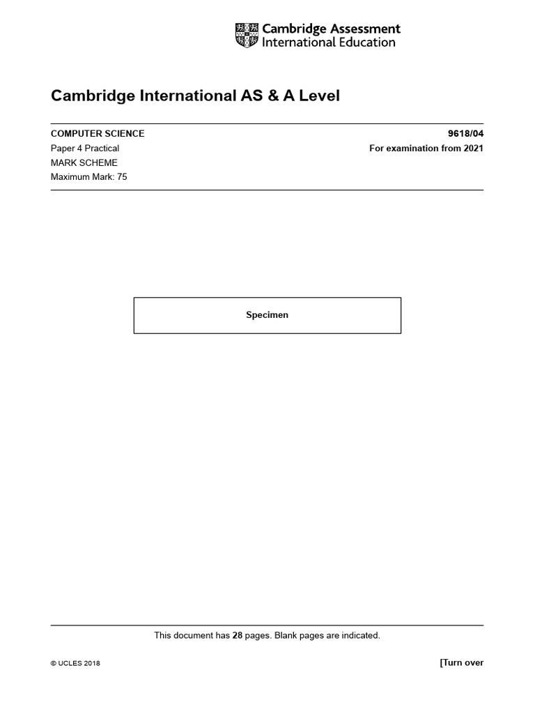 Cambridge International AS & A Level: Computer Science For Examination ...