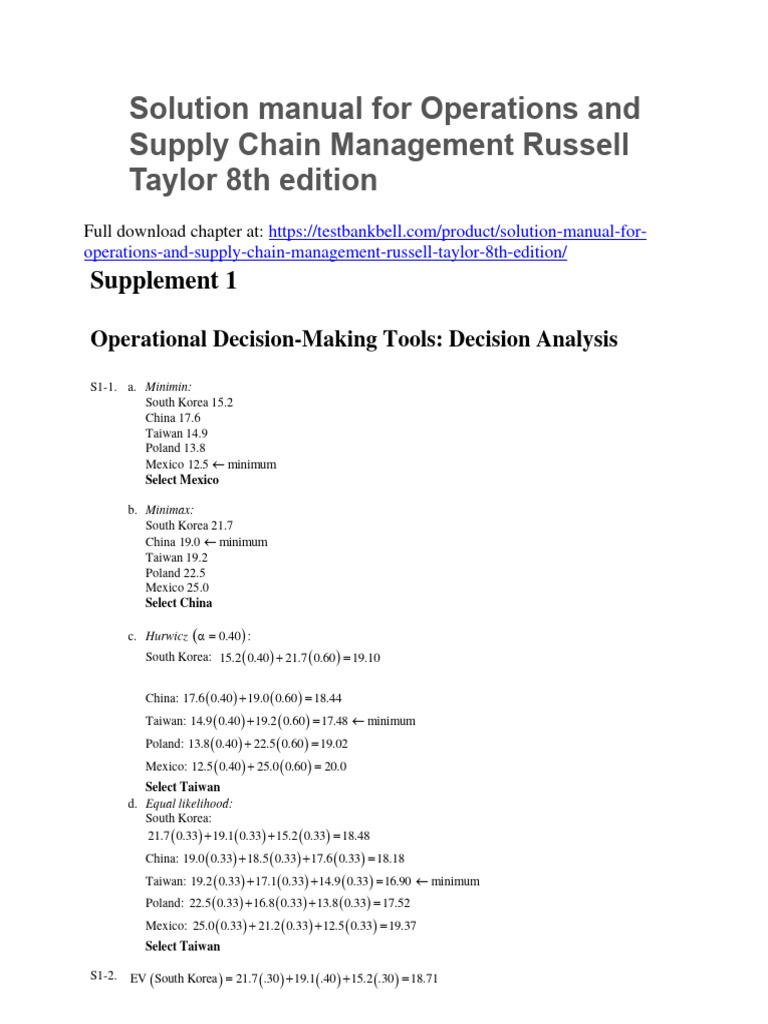 Solution Manual For Operations and Supply Chain Management Russell