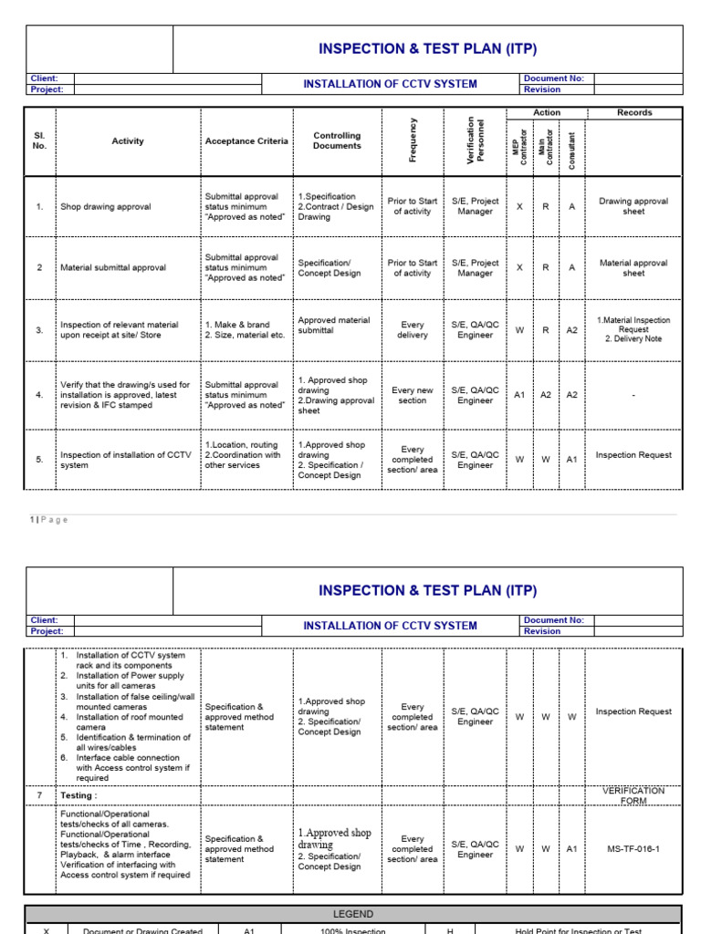 CCTV System Inspection Plan | PDF