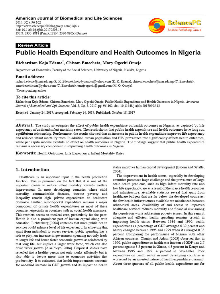 Public Health Spending and Outcomes in Nigeria | PDF | Infant Mortality ...