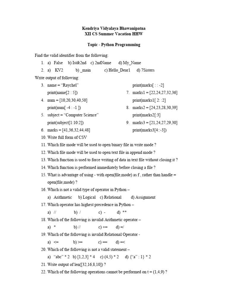 Cs Holiday Homework | PDF | Software | Computer Programming