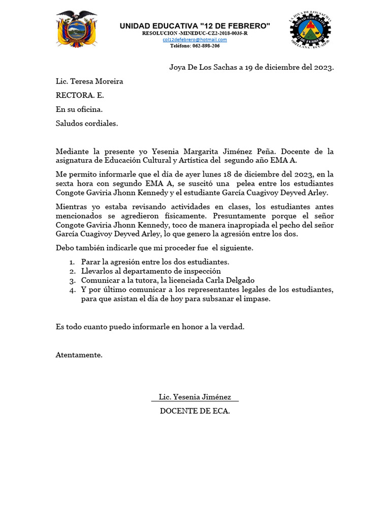 Informe de Agresión Estudiantes | PDF