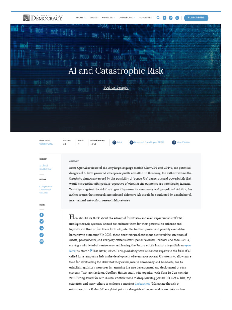 AI and Catastrophic Risk | PDF | Artificial Intelligence | Intelligence ...