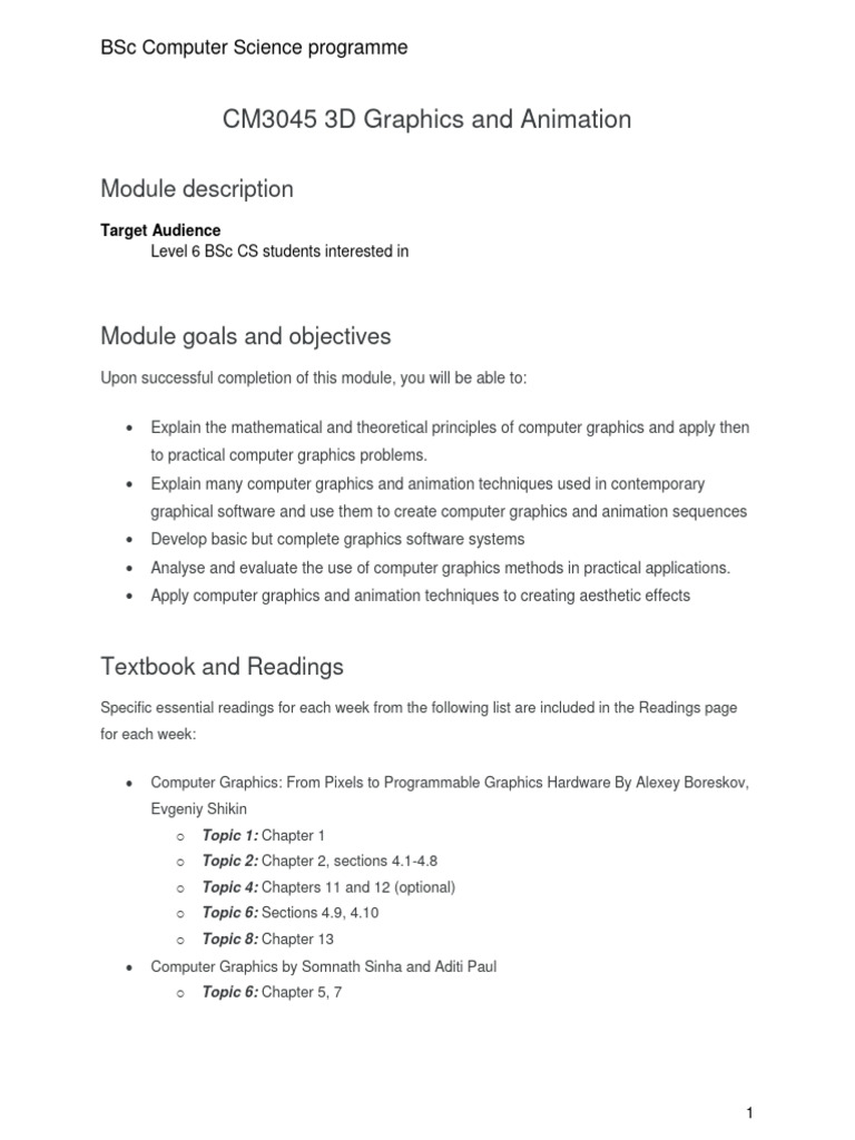 Syllabus CM3045 3DGA | PDF | Computer Graphics | Shader