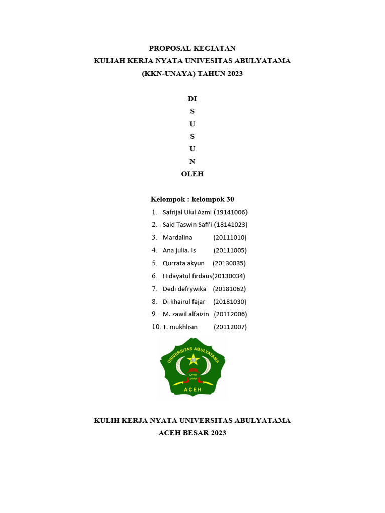 Proposal KKN Universitas Abulyatama 2023 | PDF