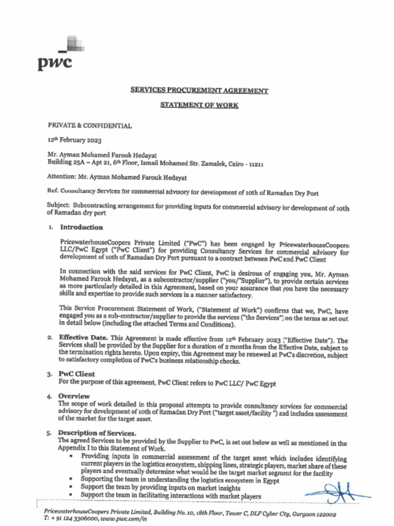 Service Procurement Agreement Statment of Work PDF