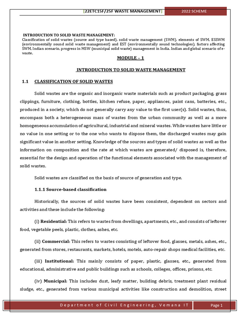 WM - Module 1 | PDF | Waste Management | Waste