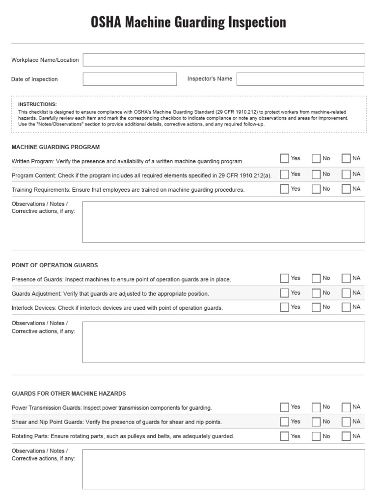 OSHA Machine Guarding Inspection PDF