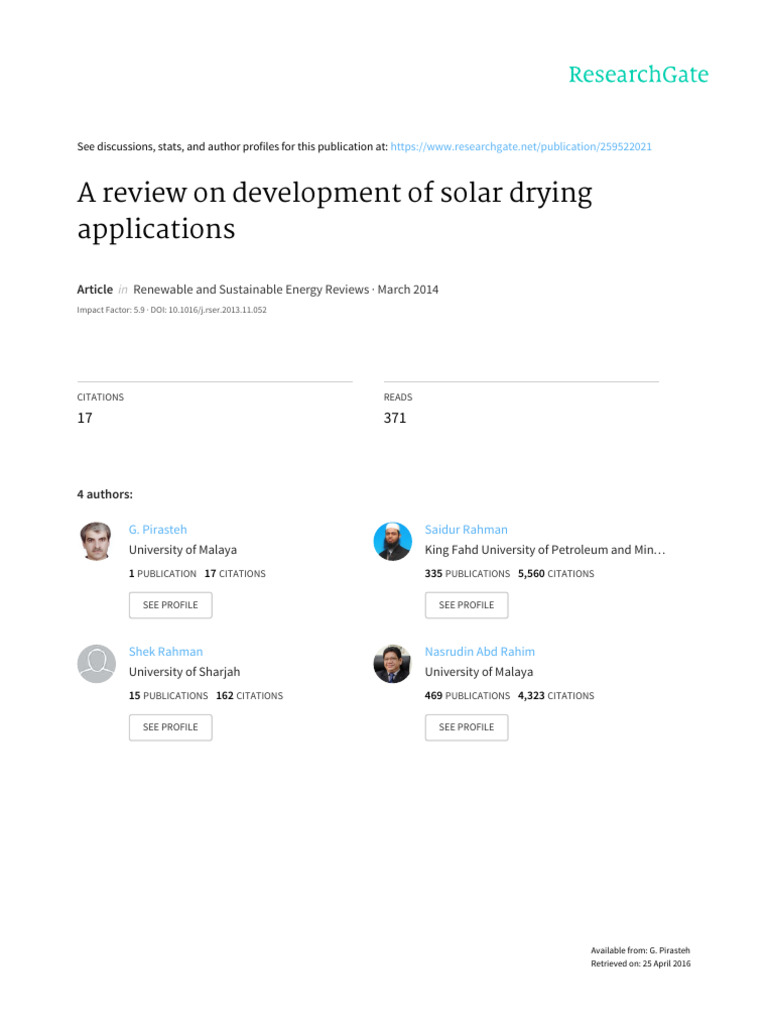 Solar Drying Applications Review | PDF | Solar Energy | Energy Development