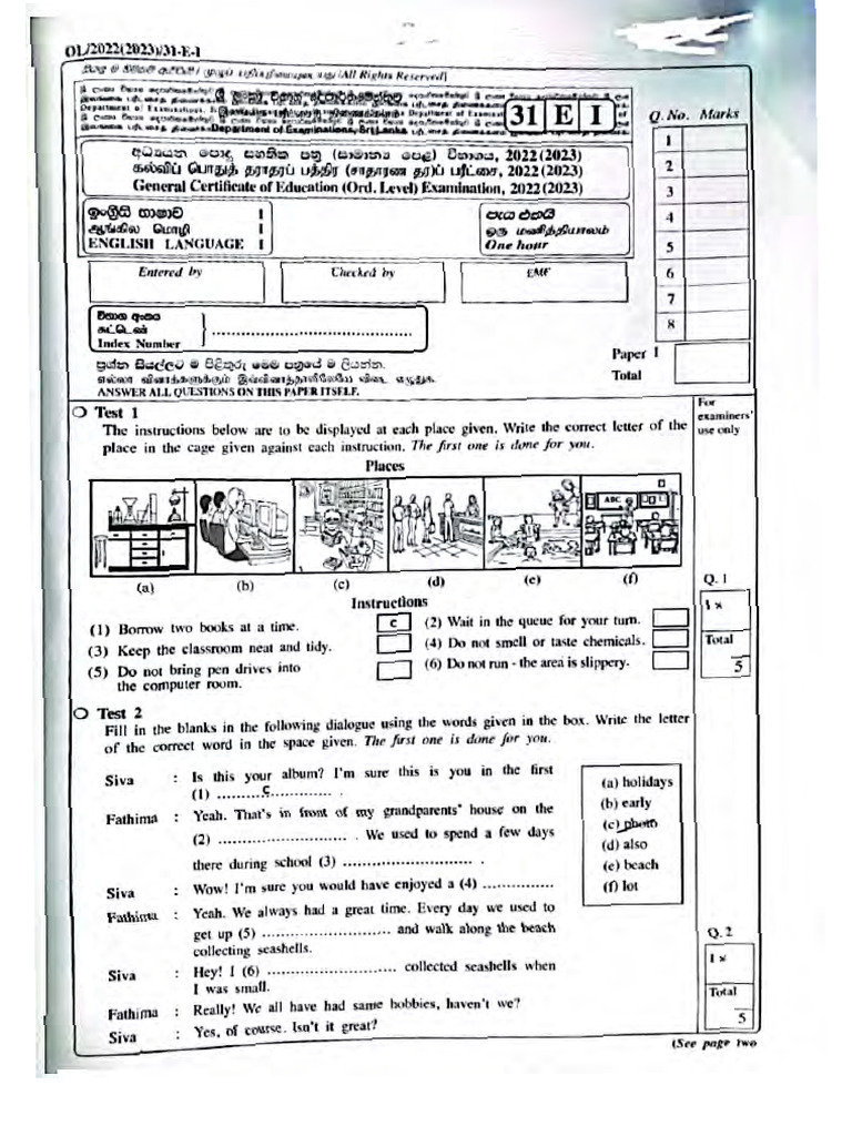Ol english past paper pdf