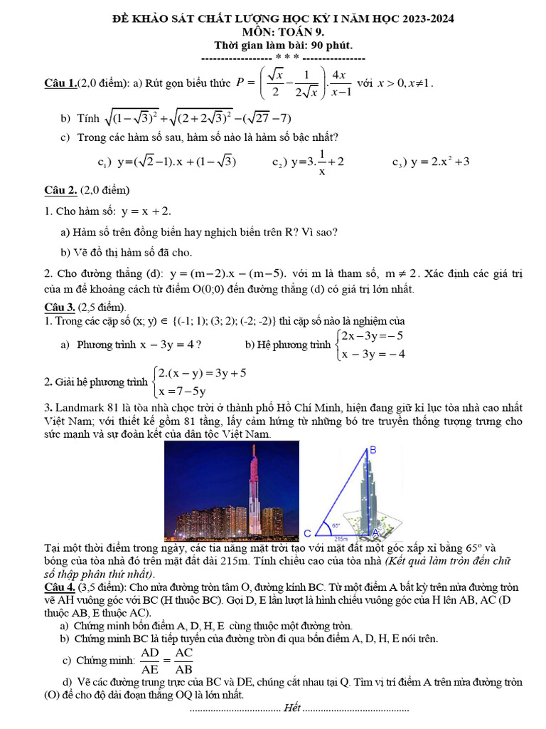 Toán 9 - K 1 | PDF