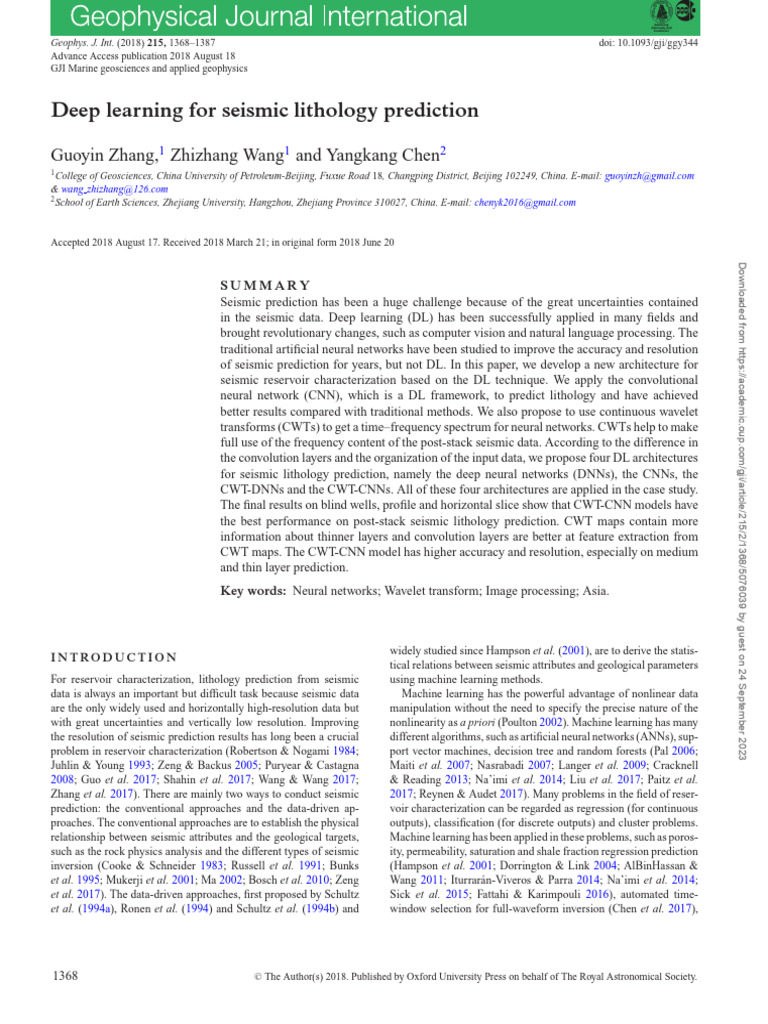 Deep Learning for Seismic Lithology Prediction | PDF | Deep Learning ...
