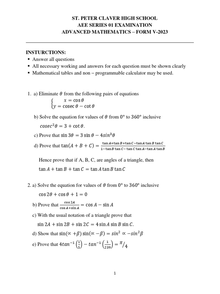 Advanced Mathematics Exam 2023 | PDF