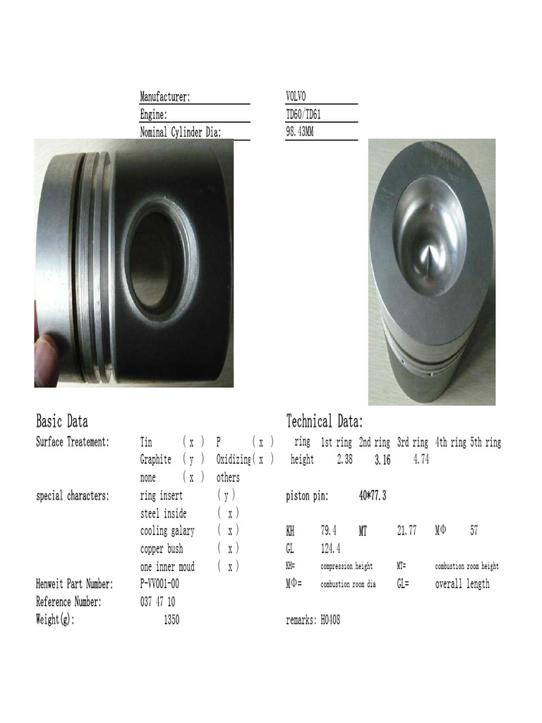 Volvo Engine TD60/TD61 Specifications | PDF | Piston | Engines