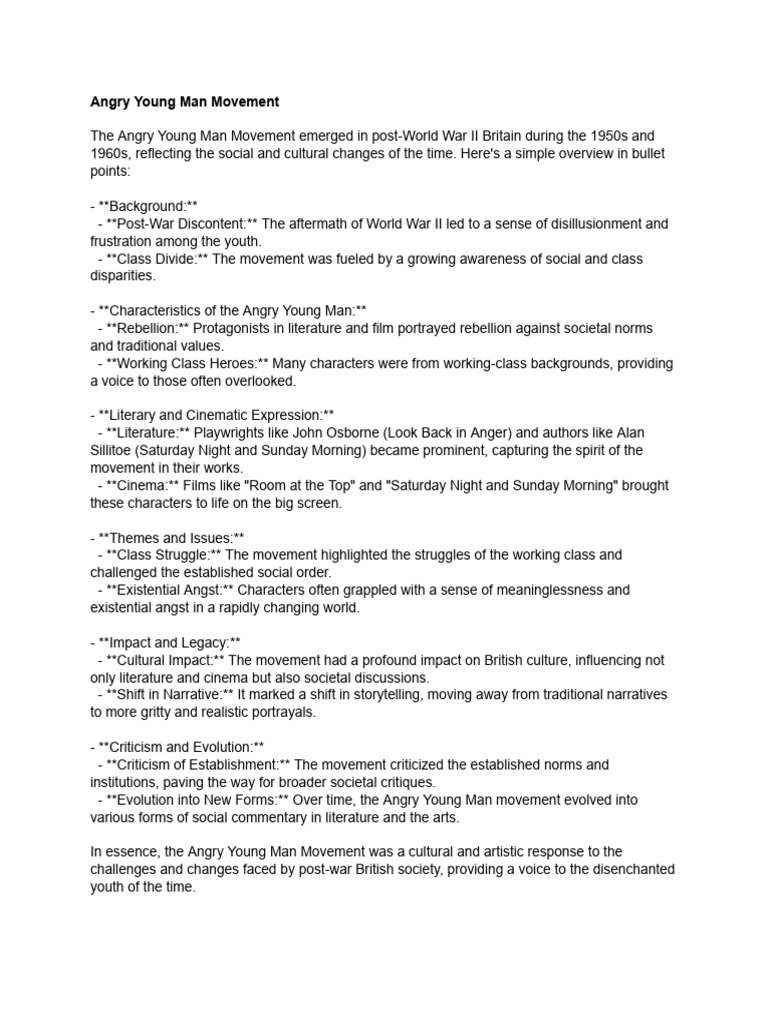 Overview of the Angry Young Man Movement | PDF