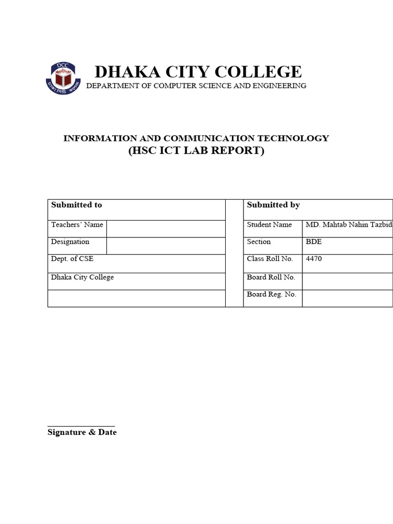 Dhaka City College ICT Lab Report | PDF