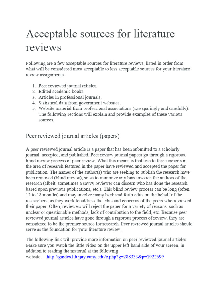 Acceptable Sources For Literature Reviews | PDF | Academic Publishing ...
