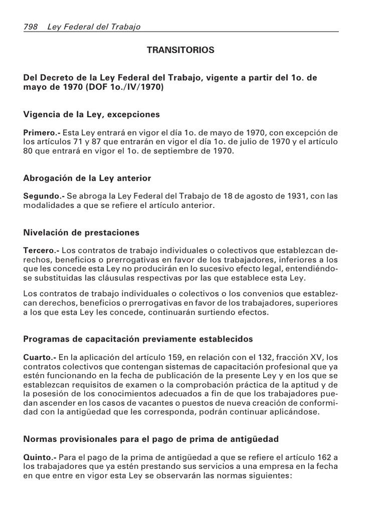 Ley Federal del Trabajo 1970: Transitorios y Reformas | PDF