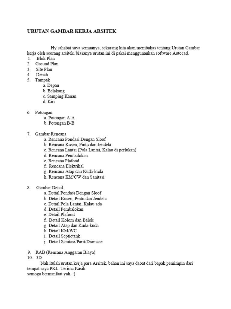 Urutan Gambar Kerja Teknik Dan Arsitek | PDF