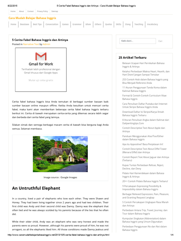 Fabel Inggris dan Artinya | PDF