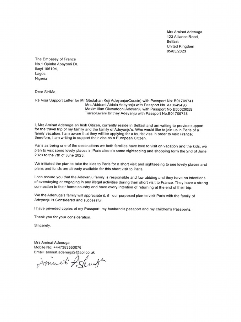 France Support Letter | PDF