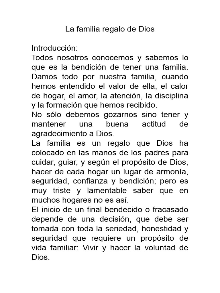 La familia: un regalo divino de Dios | PDF | Adán | Adán y Eva