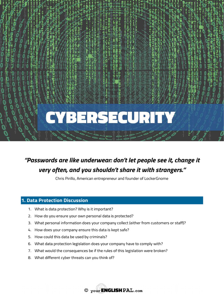 Your English Pal Business English Lesson Plan Cybersecurity v1 | PDF