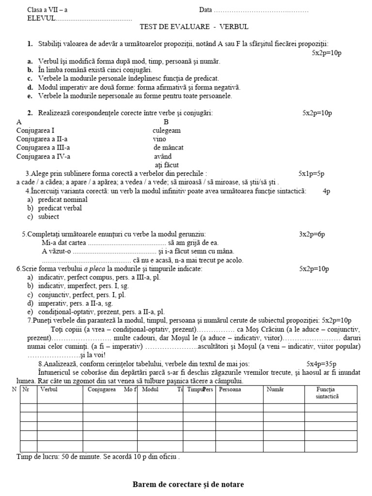 Verbul Evaluare 7 | PDF