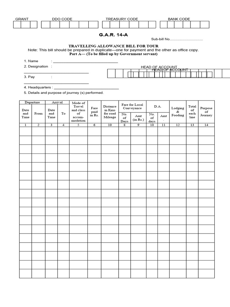 Travelling Allowance Bill Format | PDF