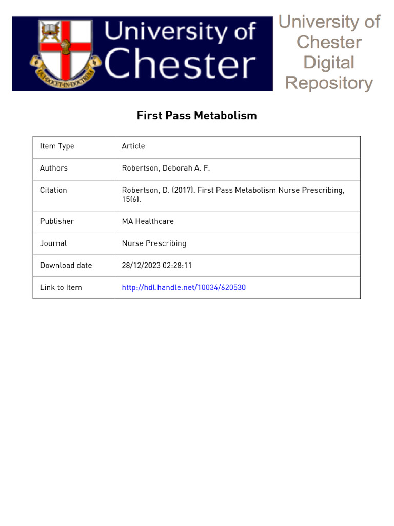 First Pass Metabolism | PDF | Wellness