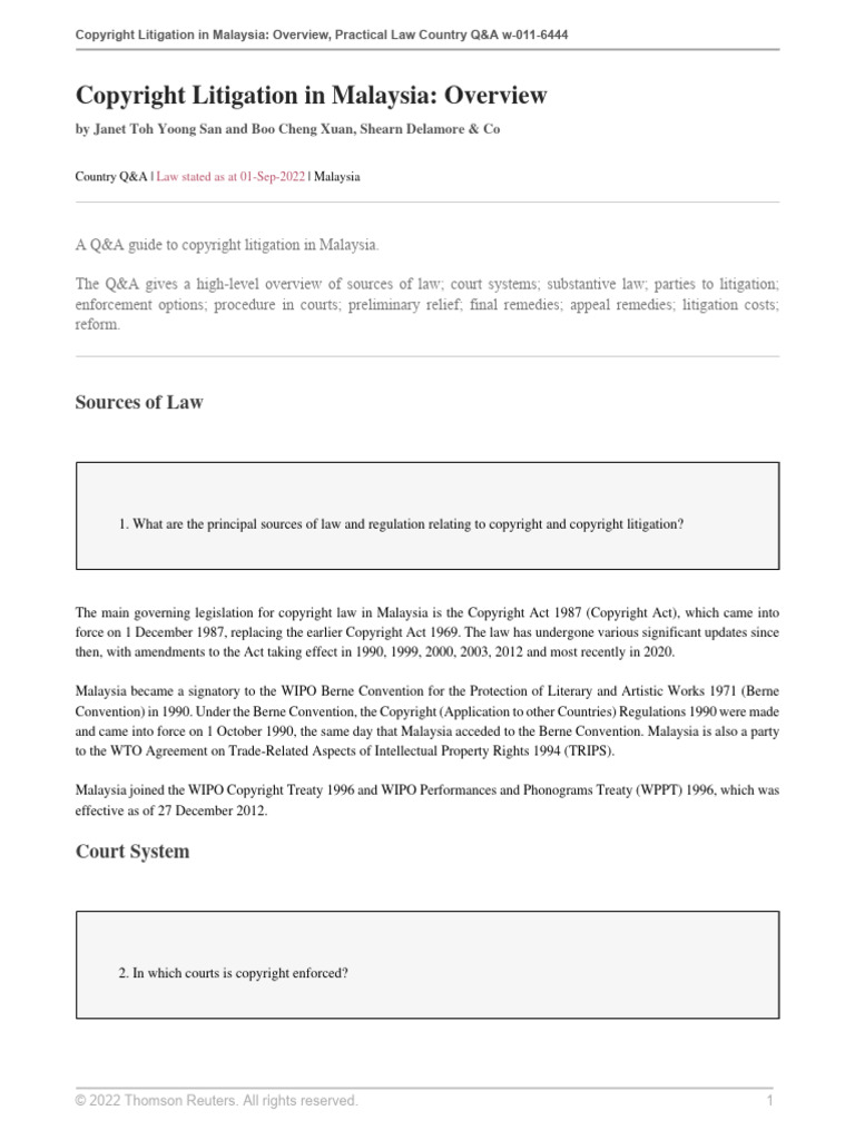 Copyright Litigation in Malaysia Overview | PDF | Copyright | Copyright ...