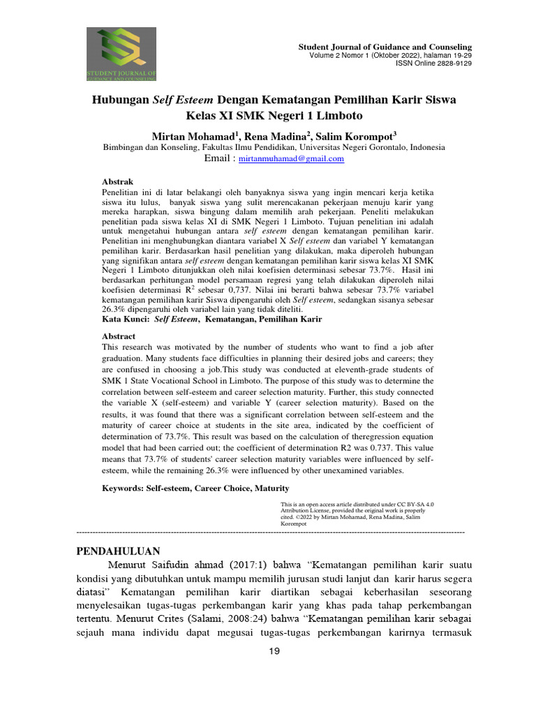 Hubungan Self Esteem dan Kematangan Karir | PDF | Karier & Perkembangan