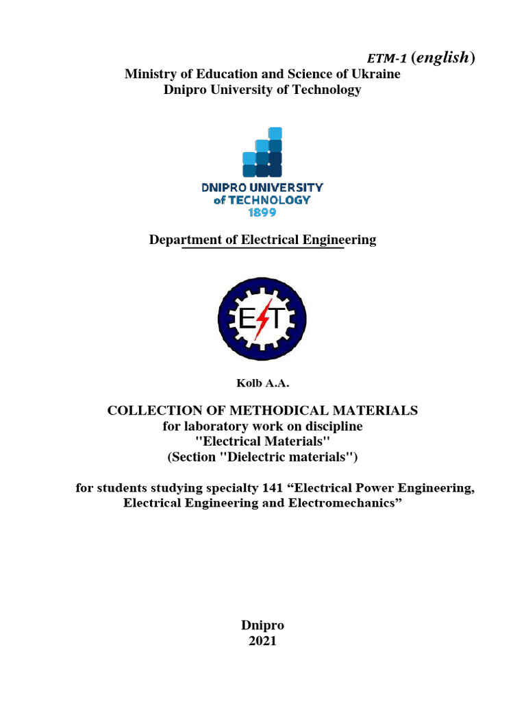 ЕТМ-1 - Англ | PDF | Electrical Breakdown | Electrical Resistivity And ...