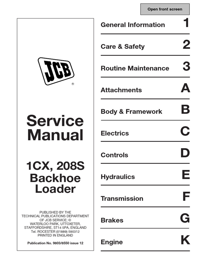 JCB 1CX Backhoe Loader Service Manual | PDF | Screw | Clothing