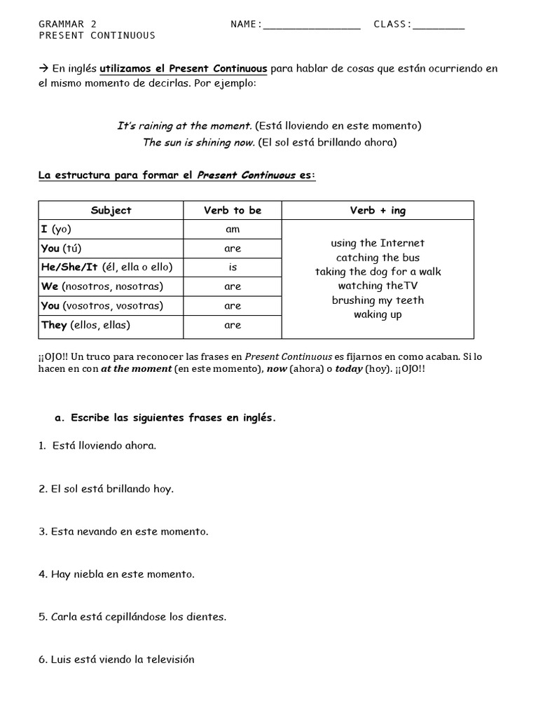 Grammar Present Continuous | PDF