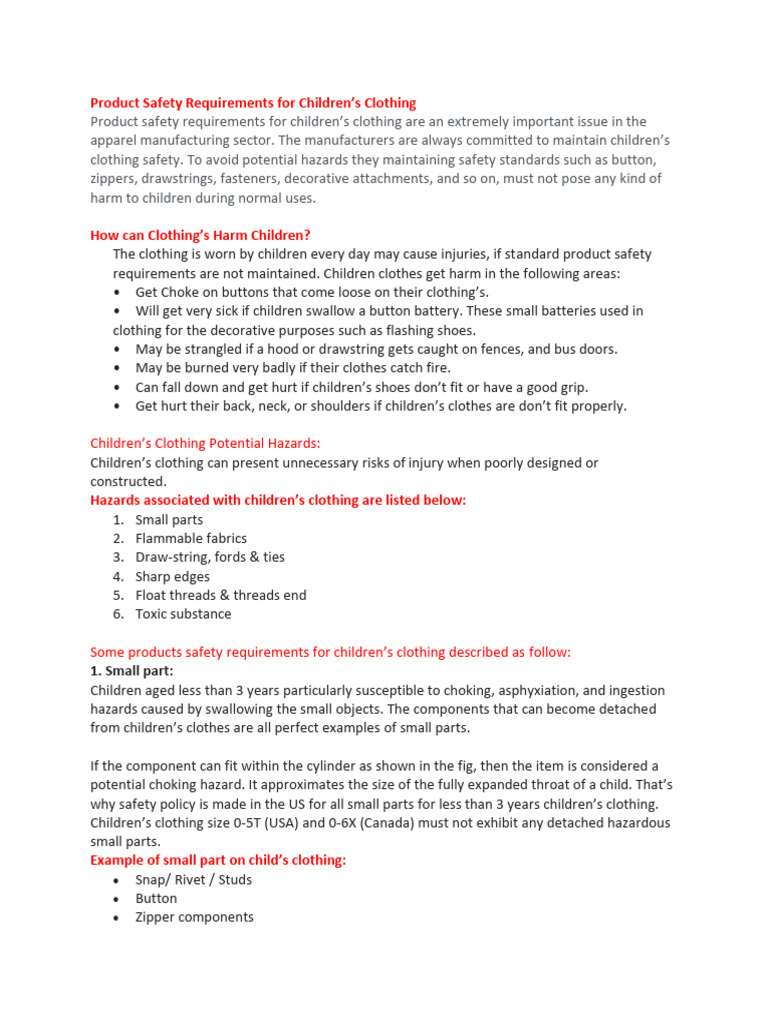 Product Safety Requirements For Children's Clothing | PDF