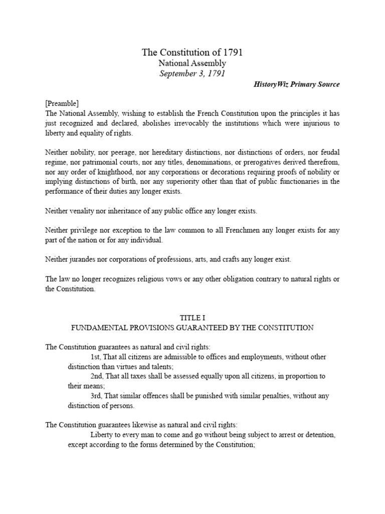 French Constitution of 1791 Overview | PDF | Law