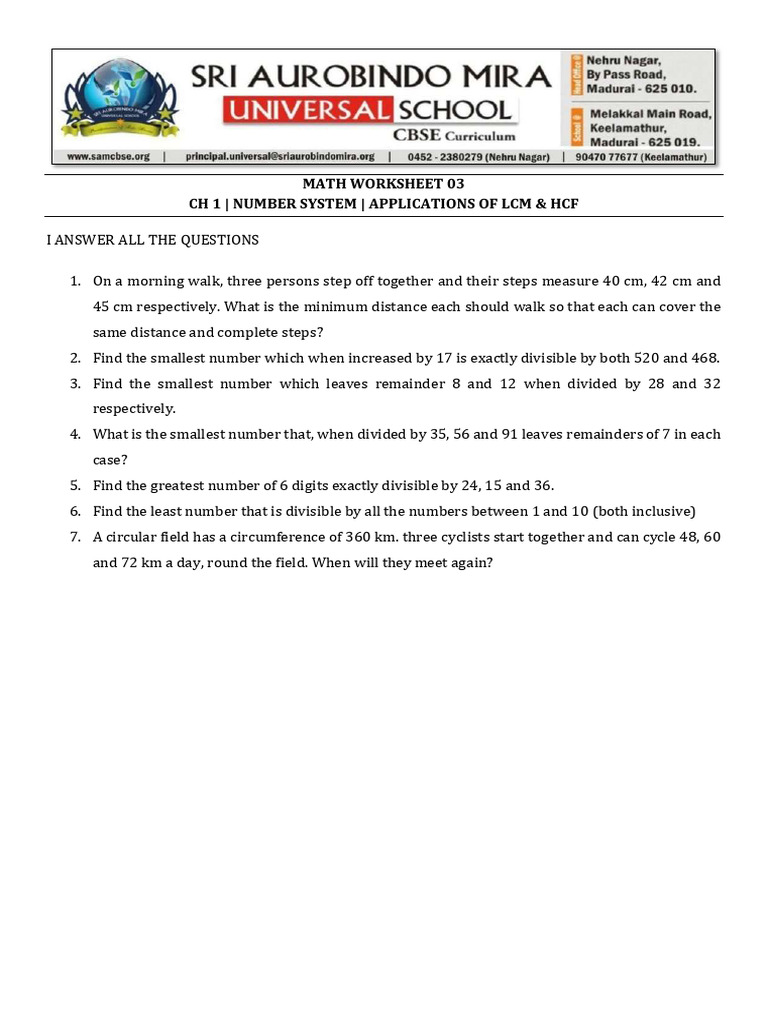 G10 - C01W03 - Application of LCM & HCF | PDF | Science & Mathematics