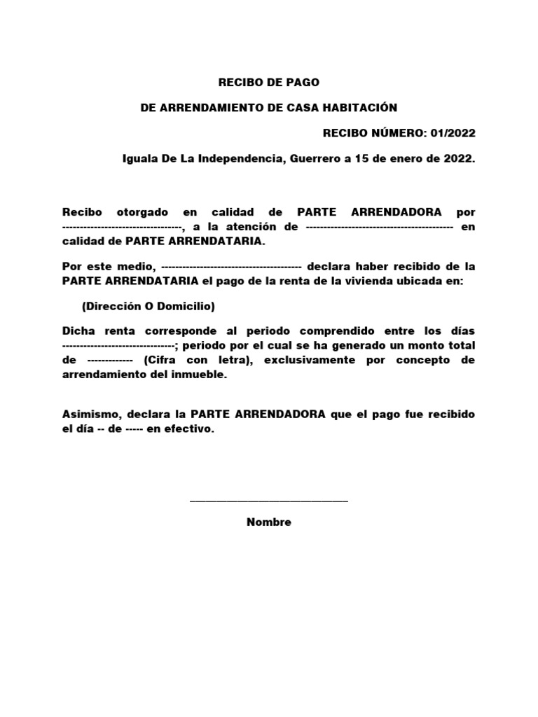 Recibo de Pago de Renta de Casa | PDF | Finanzas y dinero