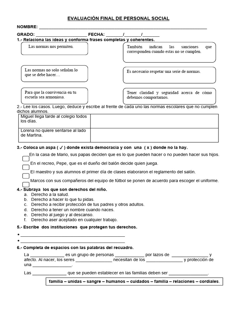 Evaluación Final de Personal Social | PDF | Luna | Tierra