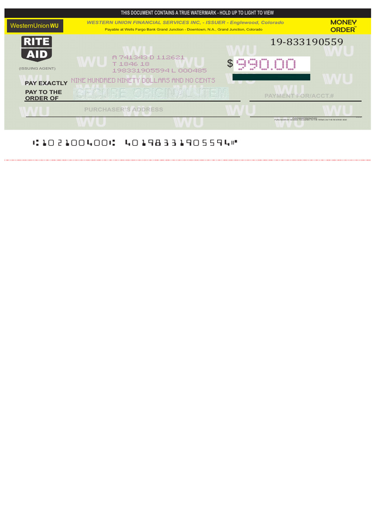 Western Union Money Order Details | PDF | Money Order | Western Union