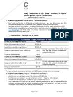 Divulgaciones de Términos y Condiciones de Las Cuentas Corrientes, de Ahorro y Depósitos A Plazo Fijo, en Dólares (USD)
