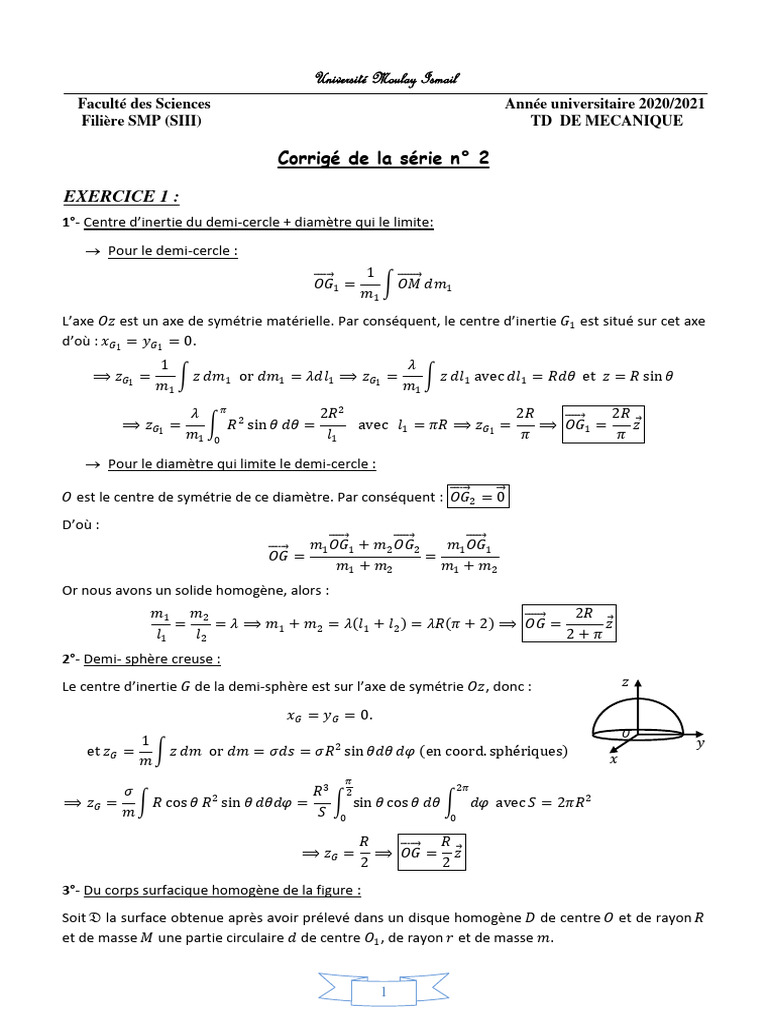 Matrice d'inertie et exercices corrigés | PDF | Cercle | Rotation