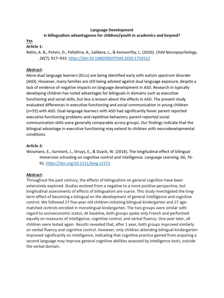 Articles - Debate 3 - Language Development | PDF | Executive Functions ...
