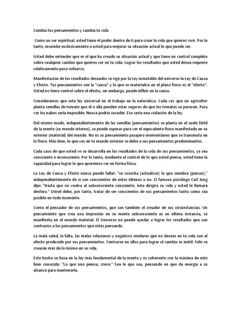 Cambia tus pensamientos, transforma tu vida | PDF | Amor | Mente