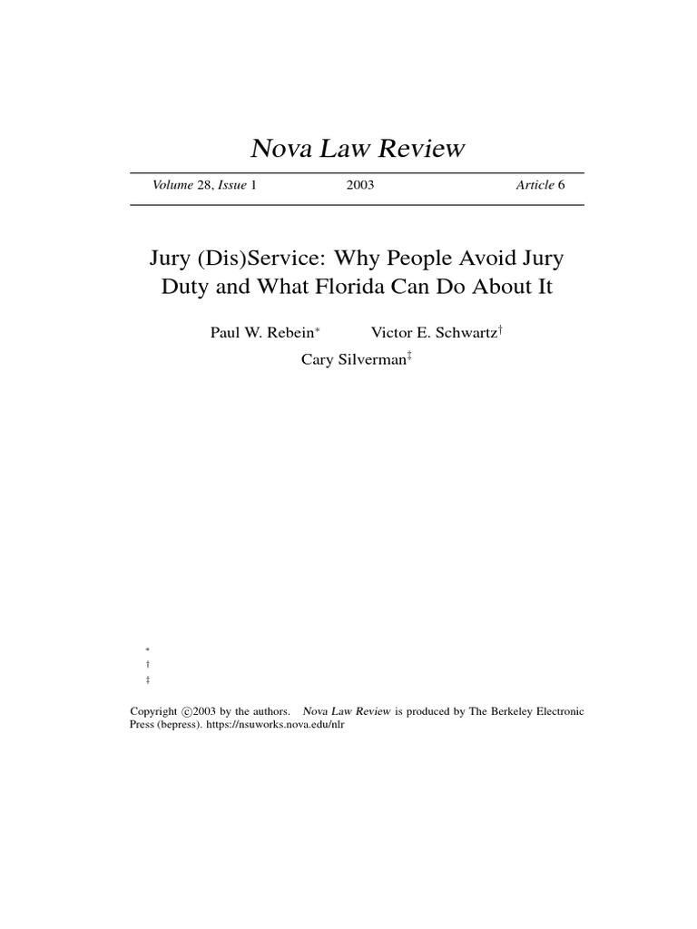 Jury (Dis) Service Why People Avoid Jury Duty and What Florida Ca