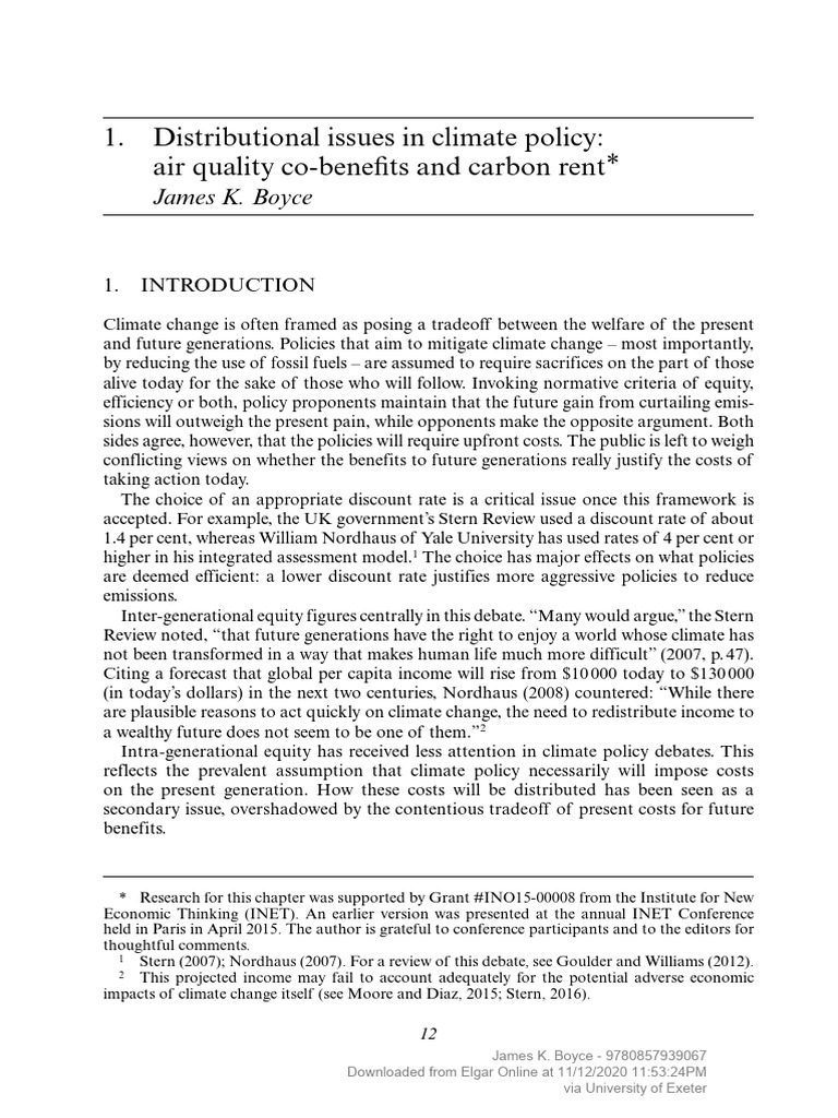 Distributional Issues in Climate Policy, Air Quality Co-Benefits and ...