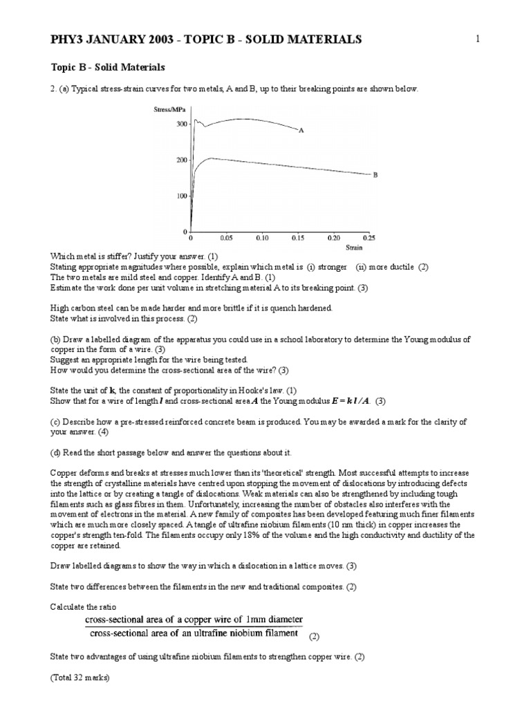 PHY3 BJanuary 2003 | PDF | Dislocation | Strength Of Materials